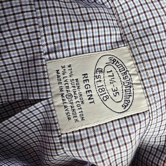 Brooks Brothers Shirt Mens 17.5 35 Blue Button Up Dress Regent Non-Iron Stretch - Picture 7 of 8
